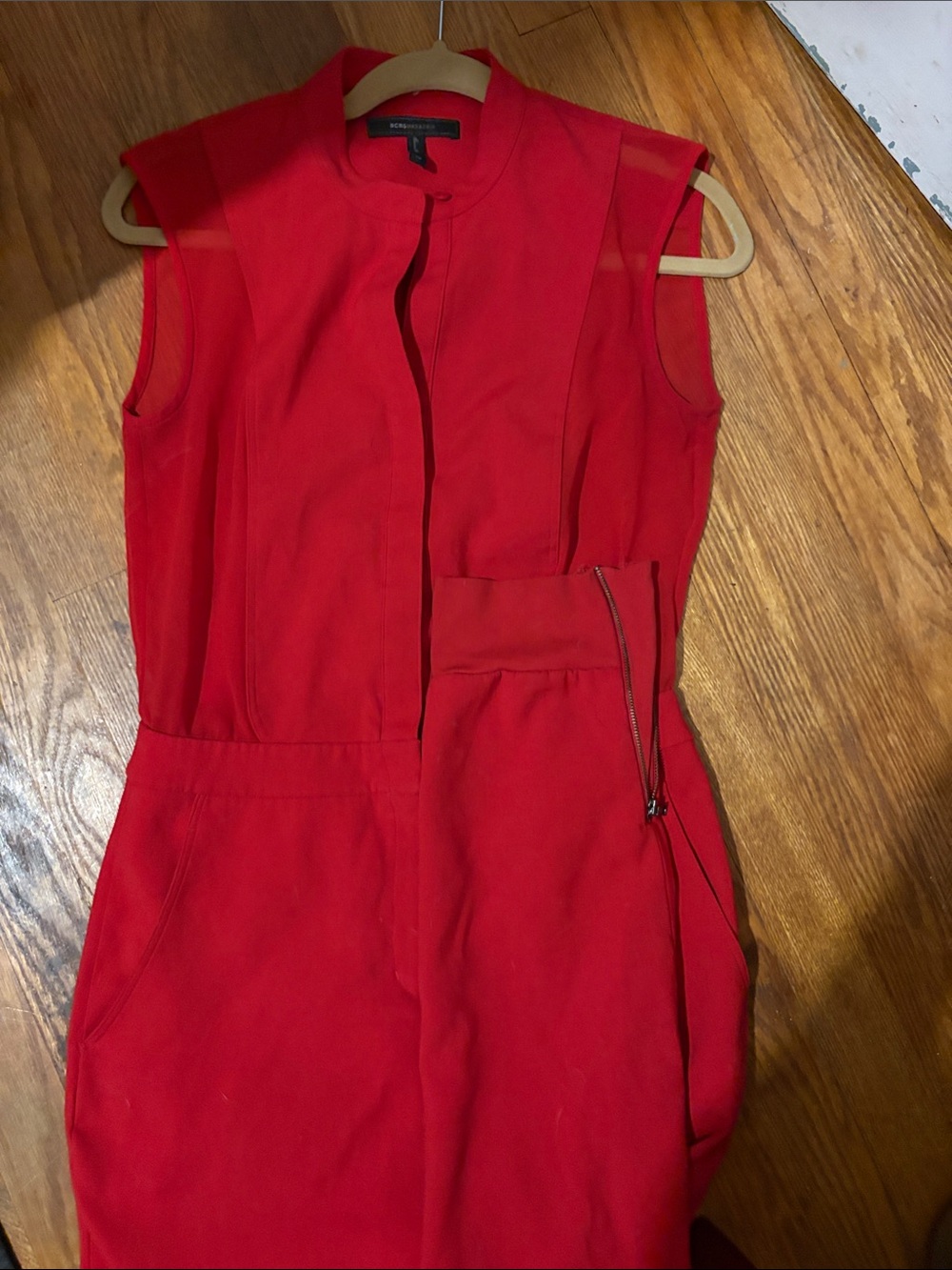 BCBG MaxAzaria Vibrant Red Sleeveless Jumpsuit with Zip Detail
